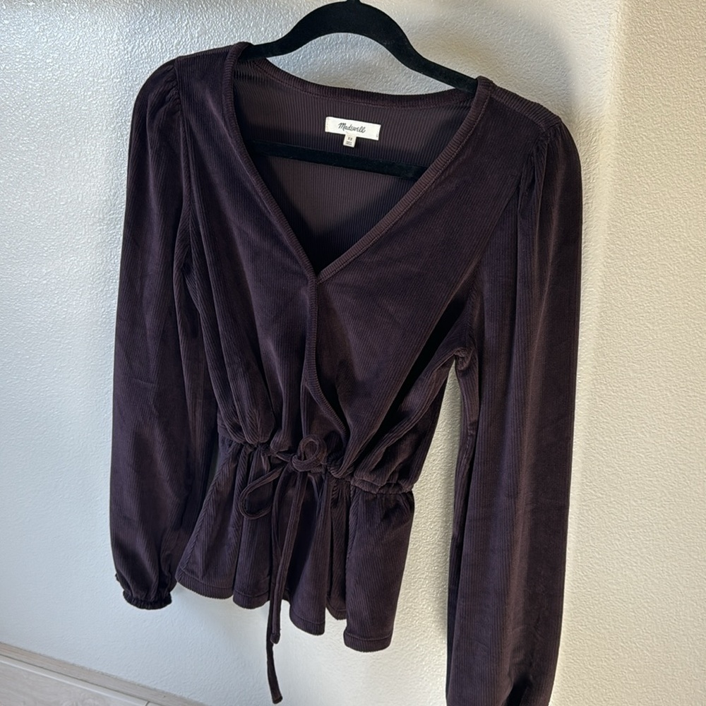 Madewell corduroy tie-front faux-wrap top - Picture 7 of 10